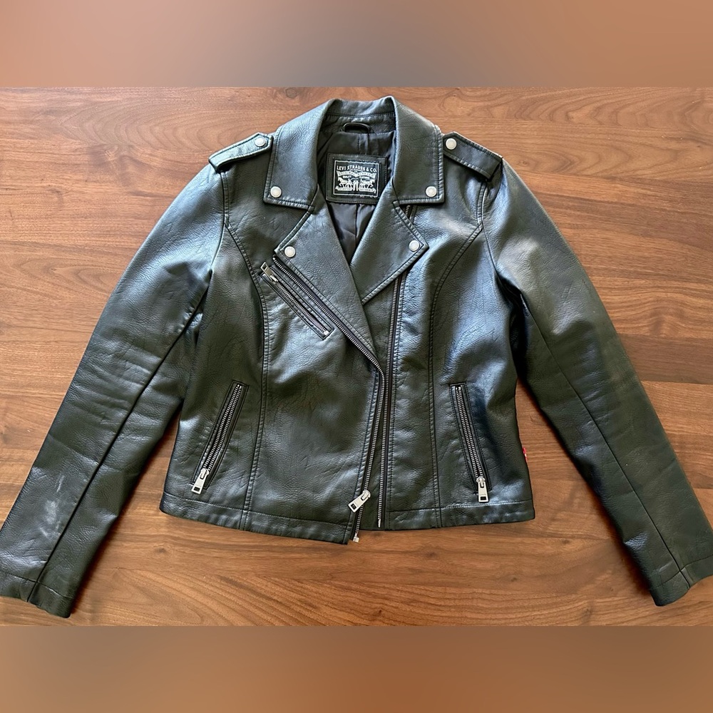 Levi's Black Leather Jacket Moto Style